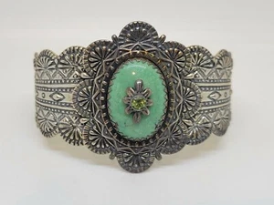 Carolyn Pollack Relios Sterling Silver Turquoise & Peridot Wide Cuff Bracelet - Picture 1 of 10