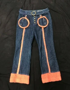 Betty's Blue Shinji Abe Women Size 9 Bootcut Pink Fleece Blue Denim Jeans - Picture 1 of 23
