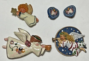 Vintage Angel Pins & Clip Earrings Christmas Jewelry Lot of 4 - Picture 1 of 8