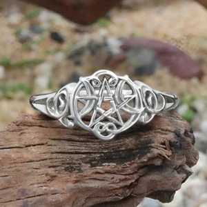 Sterling Silver Heart Pentacle Wiccan Pentagram Ring - Dryad Design Pagan Wiccan - Picture 1 of 5
