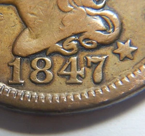 Large cent/penny 1847/7 repunched date Newcomb 3 - Picture 1 of 3