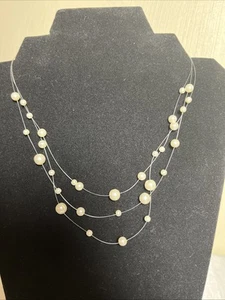 Floating Faux Multiple Size Pearls 3 Strand Necklace Acrylic Beads 15” - Picture 1 of 9