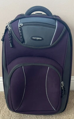 Samsonite Soft Sided 2 Wheeled Purple and Gray Carry on Suitcase 22" - Image 1 of 4