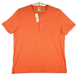 Camisa Henley Lacoste XXL Naranja Rayas Algodón Lino Manga Corta - Imagen 1 de 7