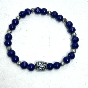 Silber Blau Perlen Armband Stretch Strukturiert 2 zu 1 Abstandshalter Tribal - Bild 1 von 10