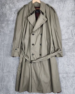 Vintage Christian Dior Trench Coat Mens 44R Khaki Belted Wool Lined Classic 90s - Picture 1 of 15