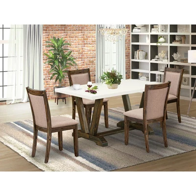 V726MZ716-5 5 Pc Modern Dining Table Set - A Dining Table with Trestle Base... - Image 1 of 4