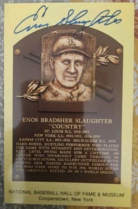 Enos Slaughter Hand Signed Gold Hall Of Fame Plaque Postcard Autograph - Picture 1 of 4