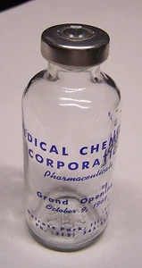 1969 MEDICAL CHEMICAL CORP~MELROSE PARK, IL~SOUV. ADV OPENING DAY SYRINGE BOTTLE - Picture 1 of 6