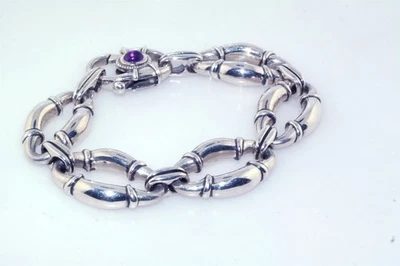Pulsera Scott Kay Plata de Ley 925 Gruesa Eslabón Ovalado Cierre Amatista  Foto 1 de 4