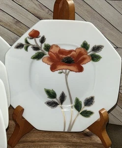 Vintage Fitz & Floyd “Fleur Et Nuages” MCM Saucer Set Of 6 Red Orange Floral 6” - Picture 1 of 13