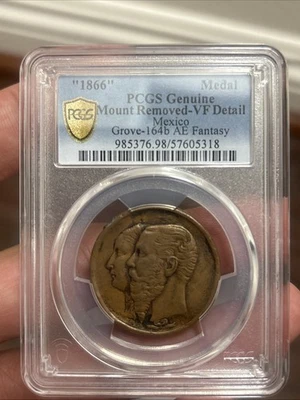 1866 México Maximilian Medal Grove-164b AE Fantasía PCGS VF-Detalle  Foto 1 de 4