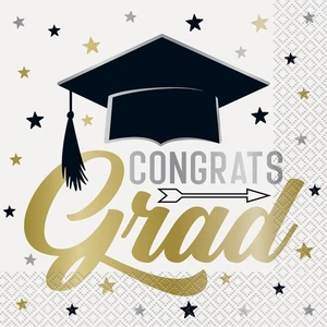 Graduation Party Napkins Classy Black Gold Graduation Party Paper Serviettes x16 - Picture 1 of 2