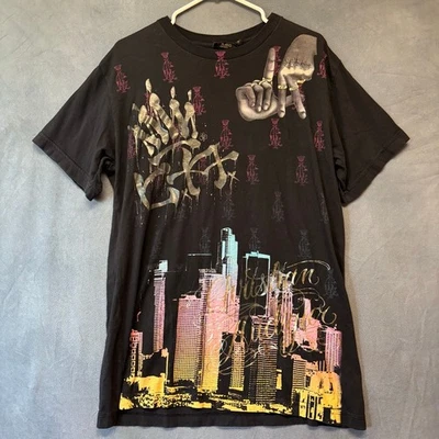 Christian Audigier All Over Print Shirt AOP City of Angels LA Cross Faith 2 Side - Image 1 of 4