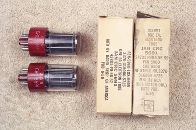2, NEW, RCA JAN CRC 5691, military, red base, match pr, hi reliability, 6SL7GT - Image 1 of 4