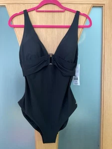 F&F Sz 14 Swimsuit Black plunge Soft Padded With Tummy Control Bnwt - Picture 1 of 4