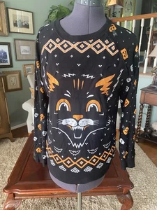 Celebrate Halloween Sweatshirt Gr. M 7-9 schwarz mit Katze vorne leuchtet neu ohne Etikett - Bild 1 von 9