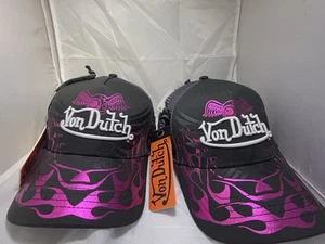 (2) Von Dutch SnapBack Pink Black Embroidered Flames  NWT Trucker Hat - Picture 1 of 3
