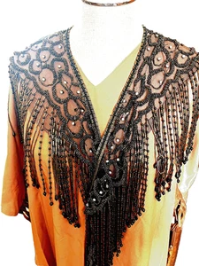 Vintage Beaded Fringe triangular Shawl Capelet Burlesque Wrap CopperBronze Color - Picture 1 of 5