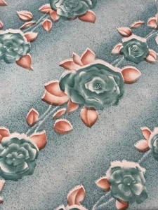 Unbranded Polyester Blend Fabric 2 yards 64" Wide Teal Florals Peach Printed - Picture 1 of 4