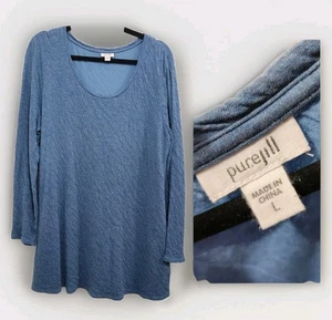 J. JILL PureJill Crinkle Textured Tunic Top Blue Long Sleeve Stretch Knit Size L - Picture 1 of 16
