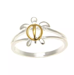 10MM SILVER 925 YELLOW GOLD PLATED SHINY HAWAIIAN HONU TURTLE RING SIZE 3-10 - Picture 1 of 3