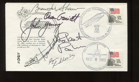 NASA STS-9 ASTRONAUT CREW SIGNED NOV 28 & DEC 8 1983 LAUNCH/LANDING COVER LV 601 Cover