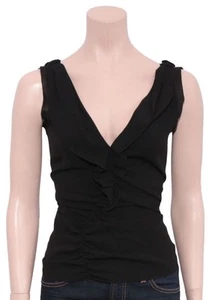 Top con volantes PRADA negra cuello en V (TALLA 38) - Imagen 1 de 3