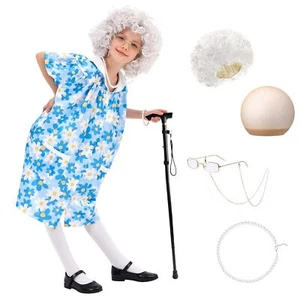 Joy Bang 100 Days of School Costume for Kids Girls, Old Lady Wig for Kids XL - Picture 1 of 7