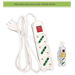 Multipresa prolunga elettrica 3 prese schuko ciabatta bianco con interruttore - Foto 1 di 5