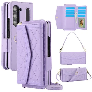 For Samsung Galaxy Z Fold 6/5/4/3 Crossbody Wallet Case with S-Pen Holder Straps - Picture 1 of 56