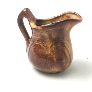 NILOAK Brown Yellow Glaze CREAMER Vintage Flat Narrow Shape - Picture 1 of 7