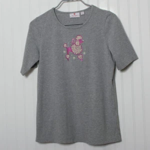 Top de algodón Quacker Factory gris rosa caniche manga corta pequeño - Imagen 1 de 10