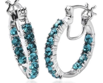 Authentic Swarovski Blue Zircon Crystal Inside Out Hoop Earrings - Image 1 of 4