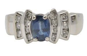 14k White Gold Le Vian Oval Blue Sapphire Gemstone & Diamond Ring Size 7-3/4 - Picture 1 of 6