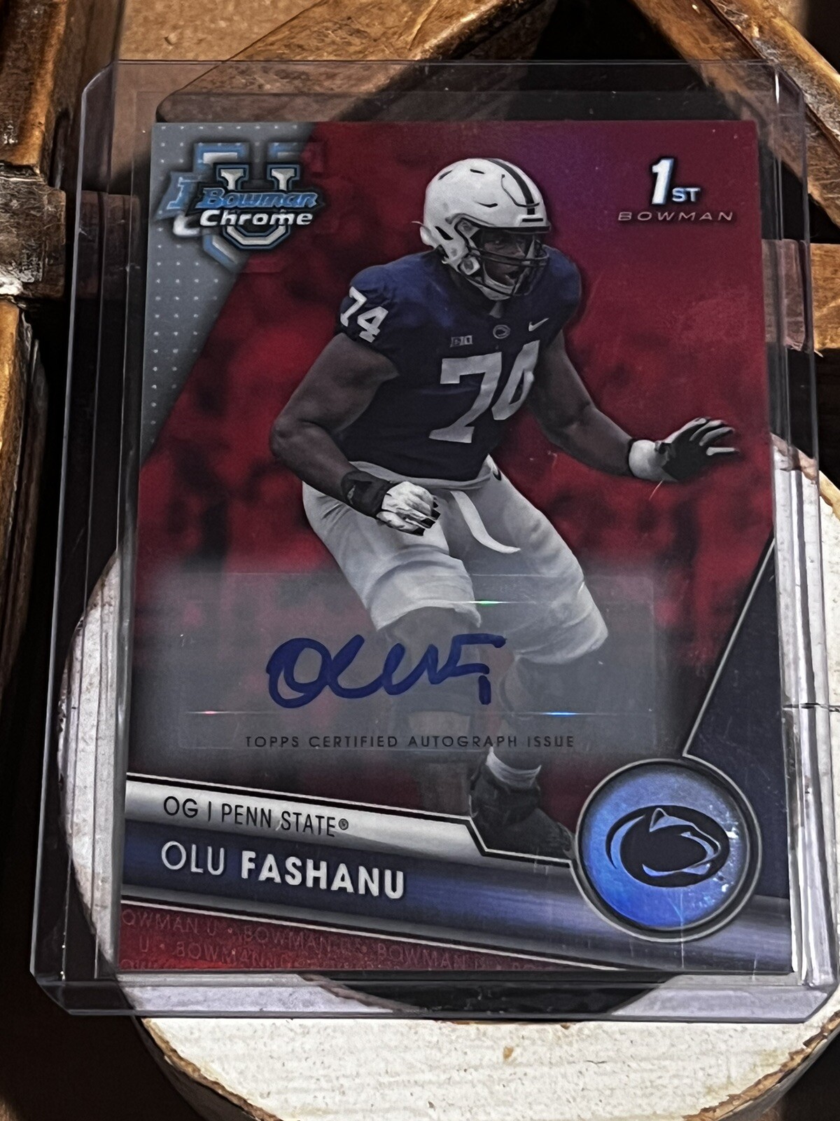 2023 Bowman University Olu Fashanu 1st Chrome Red Shimmer Refractor Auto #5/5