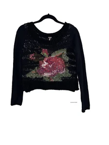 FREE PEOPLE Maglione Pullover Cropped Magic Rose Nero Misto Lana Erica Tg S - Foto 1 di 14