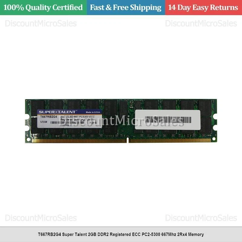 T667RB2G4 Super Talent 2GB DDR2 Registered ECC PC2-5300 667Mhz 2Rx4 Memory - Image 1 of 1