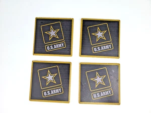 U.S. ARMY STAR Drink Coasters Square Ceramic Cork Backed Set 4 USA - Foto 1 di 6