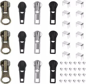 12 Sets Zipper Repair Kit #5 Sliders with Pull Zipper Stops for Coats and Jacket - Picture 1 of 12