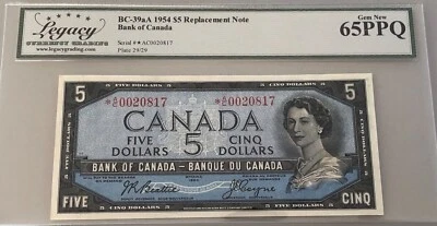 1954 Bank of Canada $5 Replacement - Legacy Gem New 65PPQ - S/N: *A/C0020817 - Image 1 of 2
