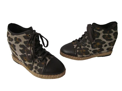 THEORY CHEETAH ПЕЧАТИ КОРИЧНЕВОЙ КОЖИ ESPADRILLE НА ТАНКЕТКЕ OXFORDS США 5,5 М EUR 36 РЕДКАЯ  - Изображение 1 из 4