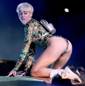FOTO BRILLANTE 8x10 Miley Cyrus arrodillada en el auto - Imagen 1 de 1