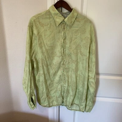 Georg Roth Los Angeles Mens Green  Floral ~ Button Up Shirt Size L Flip Cuff - Image 1 of 4