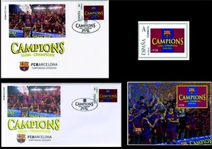Juego completo sello sobre tarjeta prueba Champions FCBARCELONA fcb stamps - Imagen 1 de 1