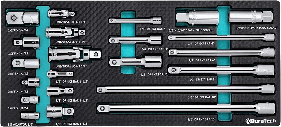 DURATECH 22-Piece Drive Tool Accessory Set Including 1/4 3/8 1/2 Extension Bars