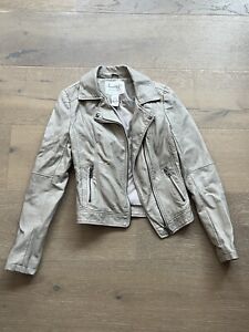 American Rag Beige Long Sleeve Zip Up Leather Jacket Womens Size XS