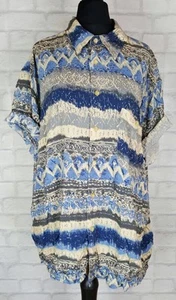 DAMEN VINTAGE RETRO 90ER HELLES MUSTER OVERSIZED BLUSE SHIRT FESTIVAL UK L - Bild 1 von 3