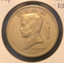1974 Philippines 1 Piso Jose Rizal Coin -33MM-KM#203