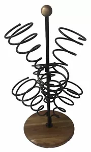 Spiral Wine Rack 6-Bottle Holder Kitchen Metal w/ Wood Base Tabletop - Picture 1 of 13